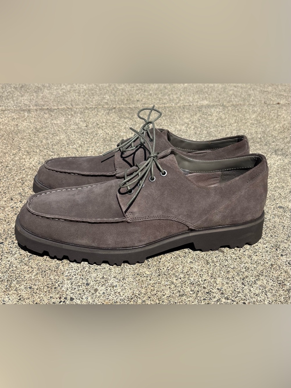 Calvin Klein Emeric F4192 Men’s 13M Gray Suede Moc Toe Lug Sole Shoes